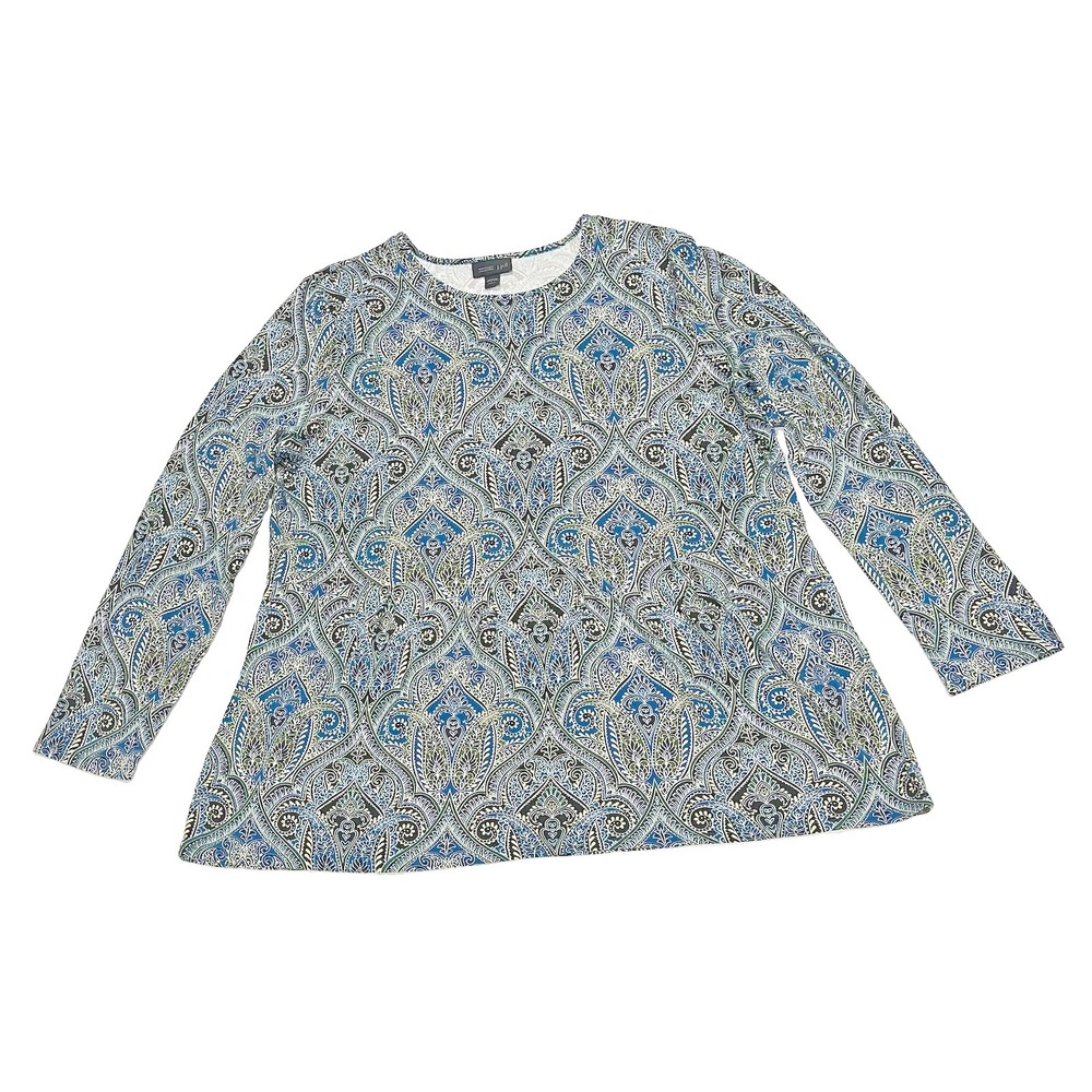 JJill Wearever Tunic Top Floral Paisley Shirt Sleeve Boho Cottagecore L
